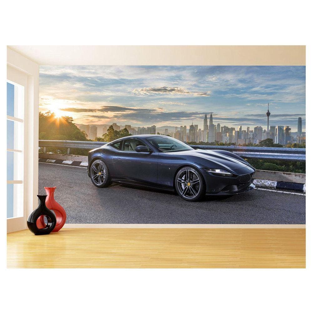 Papel De Parede 3D Carro Ferrari Azul Escuro 3,5M Car138