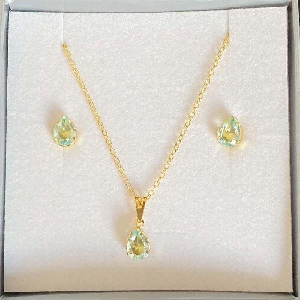 Conjunto colar e brincos verde água