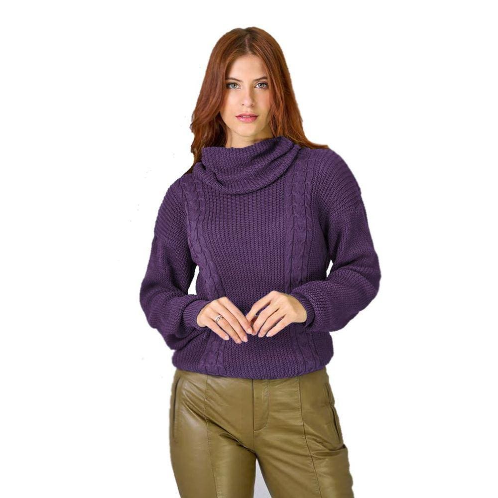 Blusa Feminina Tricot Gola Alta Detalhe Trançado
