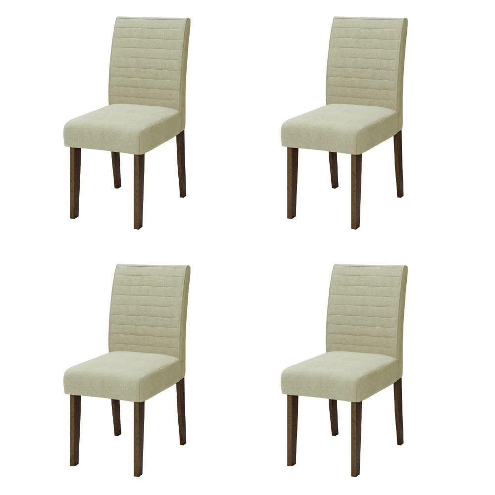 Conjunto Com 4 Cadeiras Estofada Sala de Jantar Onix Creta Cedro / Areia Dobuê