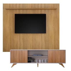 Conjunto Painel Suspenso 227,6 Cm Vitória 100% Mdf e Rack 2 Portas Deslizantes Manaus Cinamomo/Off White