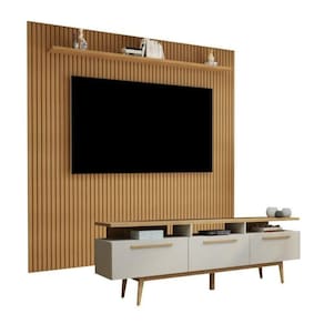 Conjunto Home Suspenso Frisado para Tv até 75 Polegadas Curitiba e Rack 3 Porta San Paulo Cinamomo/Off White