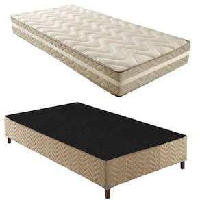Box Solteiro Júlia 42x88x188cmcom Colchão Solteiro Unique D33 Plus Duoface 18x88x188cm Rustico Bege