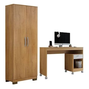 Conjunto Mesa para Computador Giga e Armário Multiuso 2 Portas Natal Cinamomo/Off White
