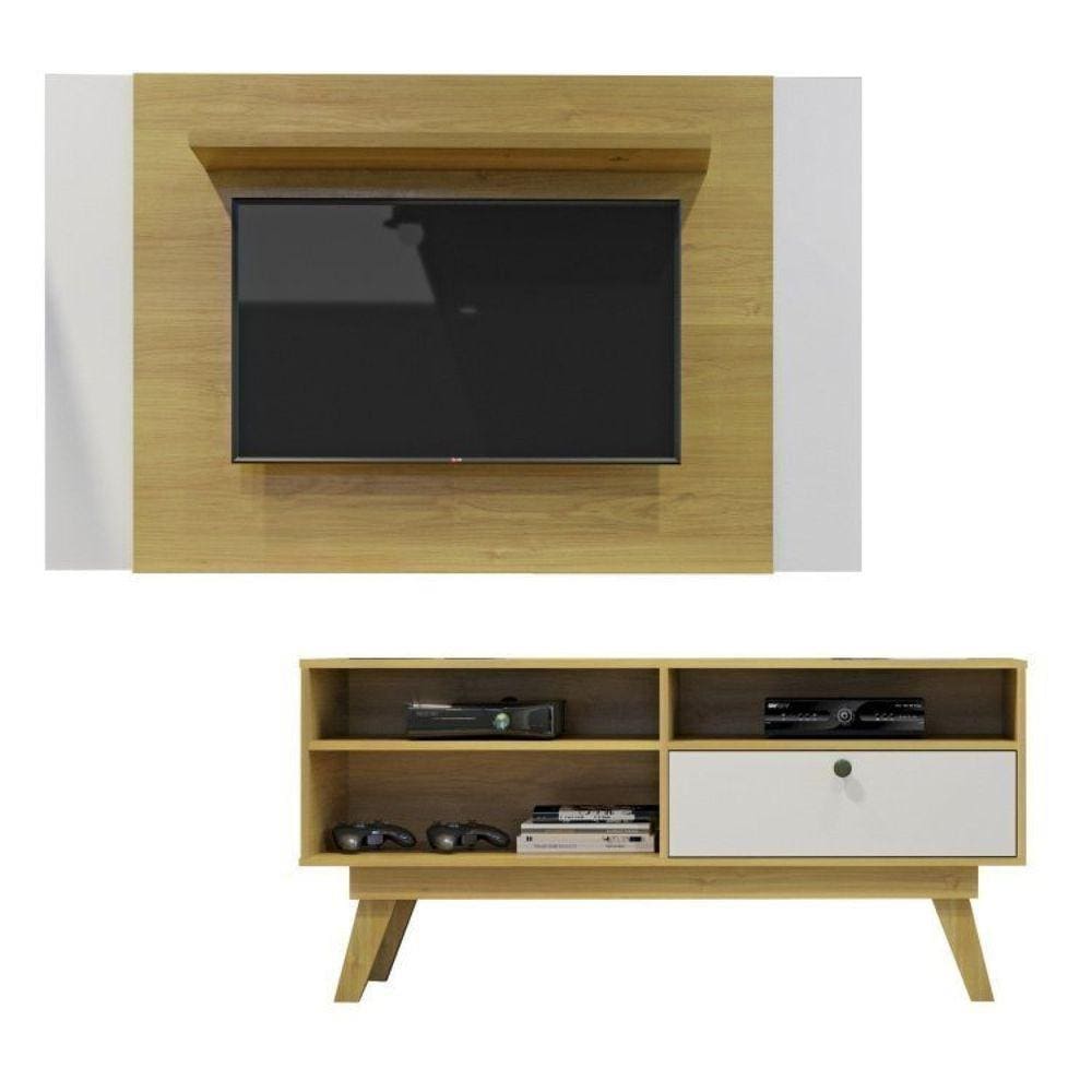 Conjunto Painel para Tv até 50 Polegadas Extensível América e Rack 1 Porta Houston Cinamomo/Off White