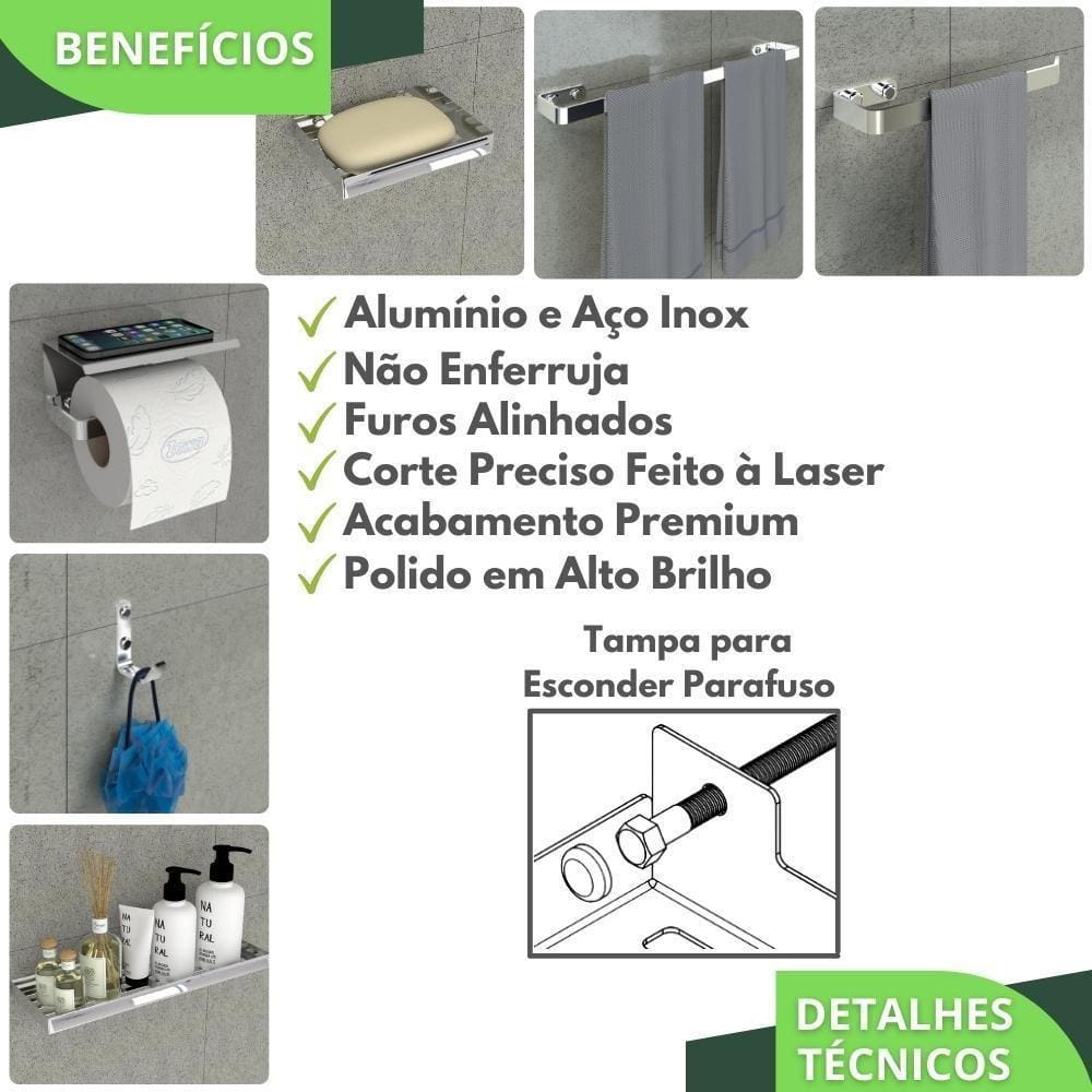 Kit Acessórios Para Banheiro Inox E Cromado 6 Peças Max