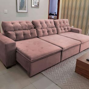 Sofá Retrátil Reclinável 6Lugares 320cm Veludo Rose Megasul
