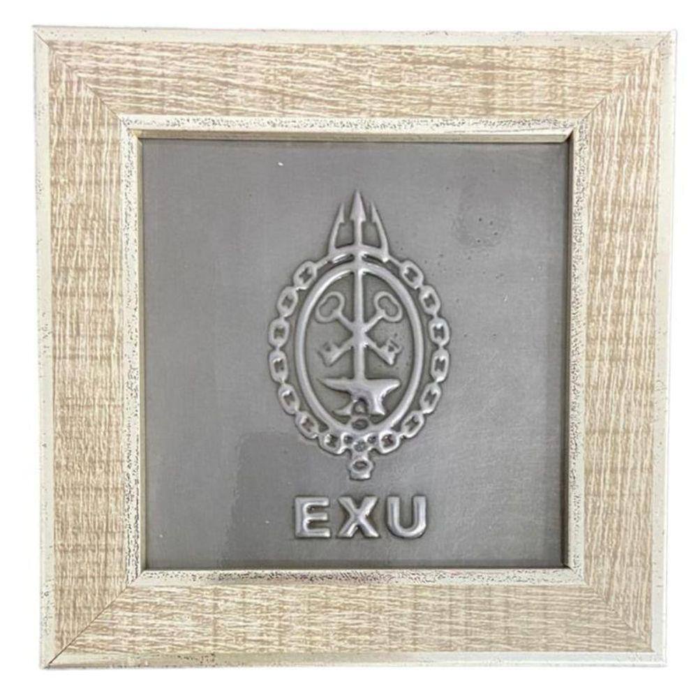 Quadro Exú Orixá Madeira Carvalho E Metal 13 X13 Cm