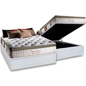 Cama Box Baú Casal: Colchão Molas MasterPocket Ensacadas Herval Imperatore Eco Bamboo + Base CRC Courano White(138x188)