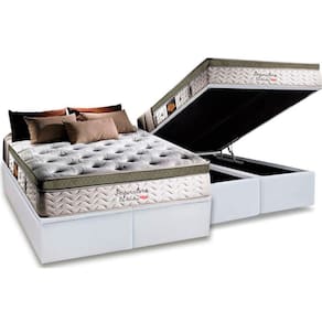 Cama Box Baú Queen: Colchão Molas Herval MasterPocket Ensacadas Imperatore Eco Bamboo + Base CRC Courano White(158x198)