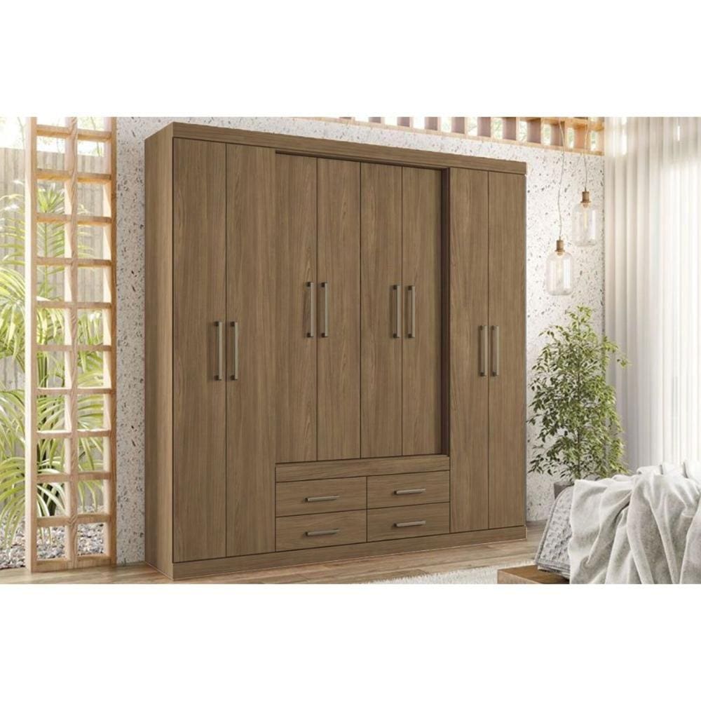 Guarda Roupa Casal 8 Portas e 4 Gavetas Nápoles Jatoba/Ebano - Santos Andirá