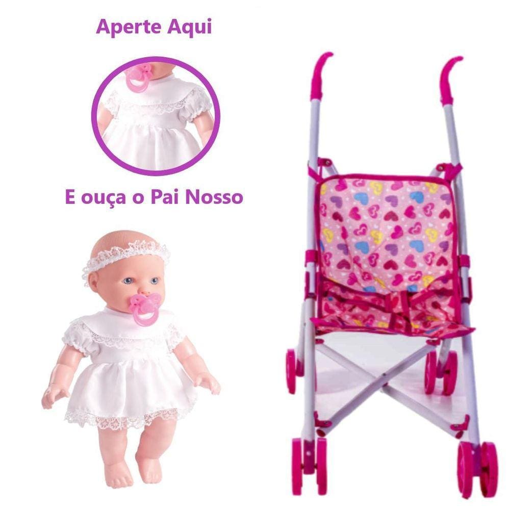Kit Boneca Little Baby Minha 1 Oração Com Carrinho De Bebê