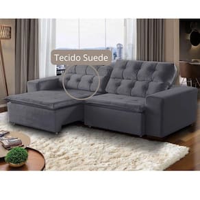 Sofá Retrátil Reclinável 4Lugares 2,3m Suede Cinza Megasul