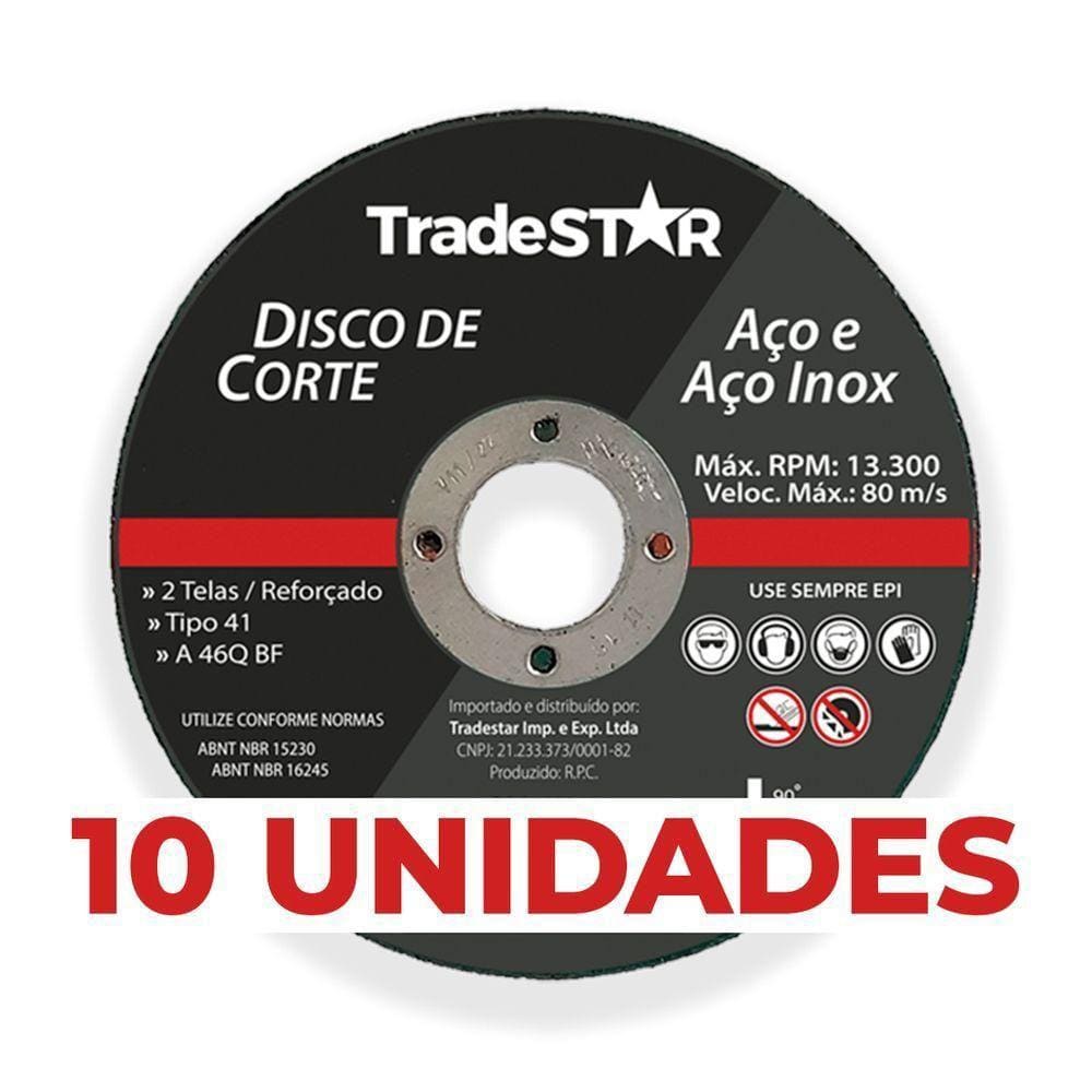 Kit Com 10 Discos De Corte Metal Inox 115x1,0mm