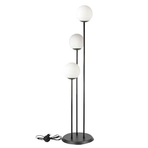 Abajur Coluna Newton 3 Globos Esfera De Vidro Branco - Preto