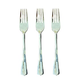Kit 100 Garfos Descartáveis De Luxo Em Plástico Prata 18Cm