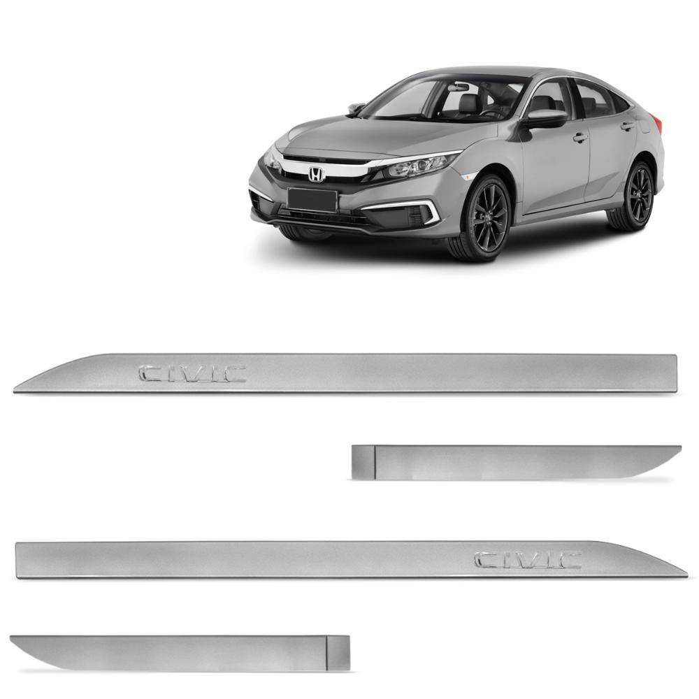 Jogo de Friso Lateral Civic 2017 a 2023 Prata Platinum Alto Relevo