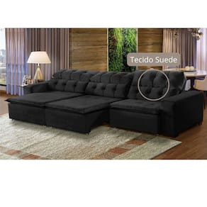 Sofá Retrátil Reclinável 6Lugares 320cm Suede Preto Megasul