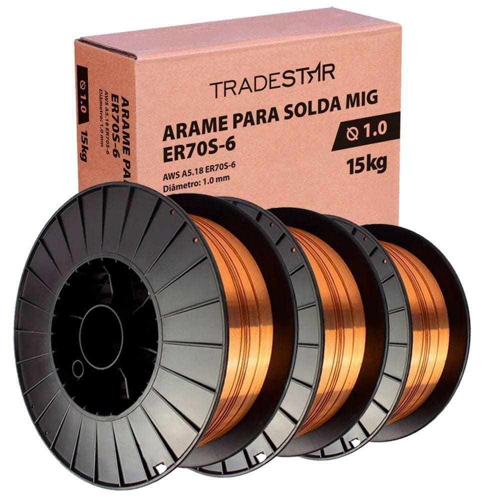 Kit 3 Rolos Arame Para Solda Mig Com Gás 1,0 Mm 15kg Er70s-7