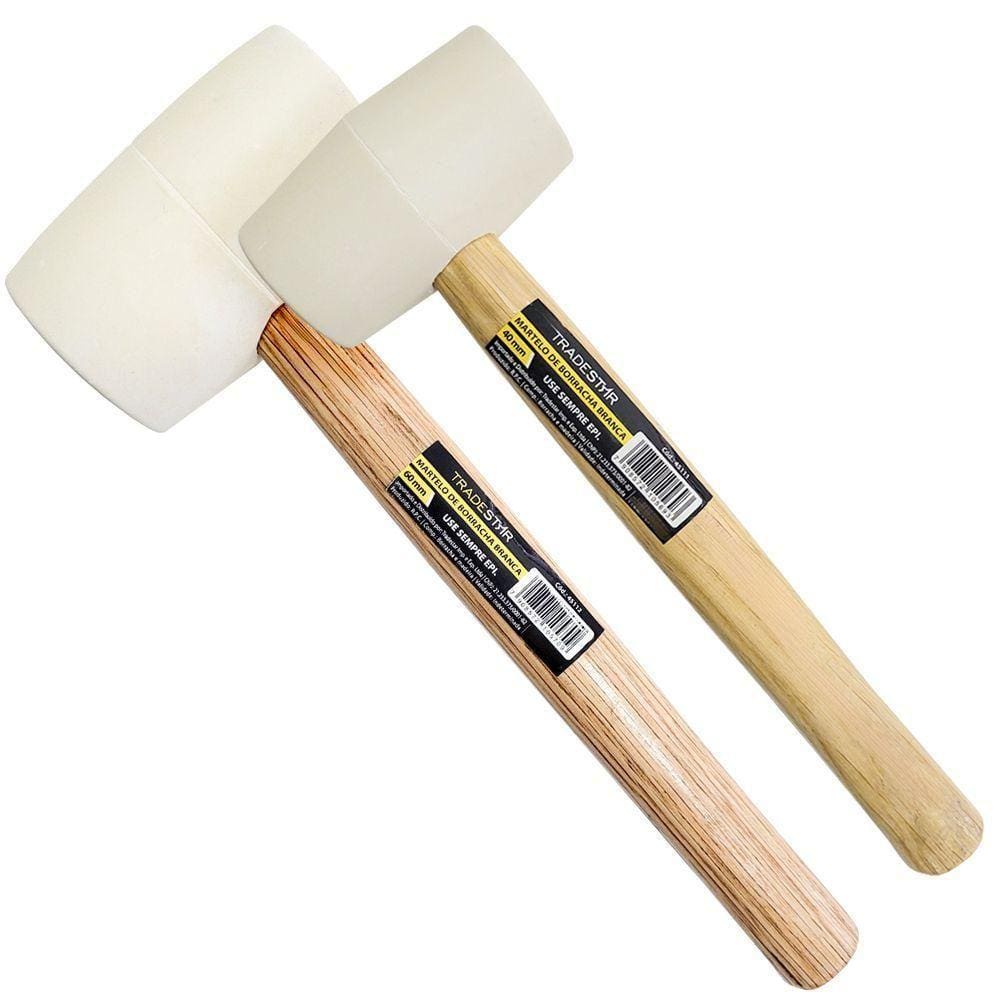 Kit 2 Martelo Borracha Assentar Piso Geral 40 E 60 Mm Branco