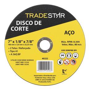 Disco Corte Metal 7 180x3,0 Mm Esmerilhadeira Tradestar