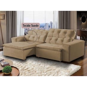 Sofá Retrátil Reclinável 4Lugares 2,3m Suede Bege Megasul