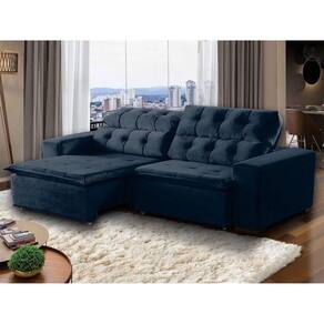 Sofá Retrátil Reclinável 4Lugares 2,3m Suede Azul Megasul