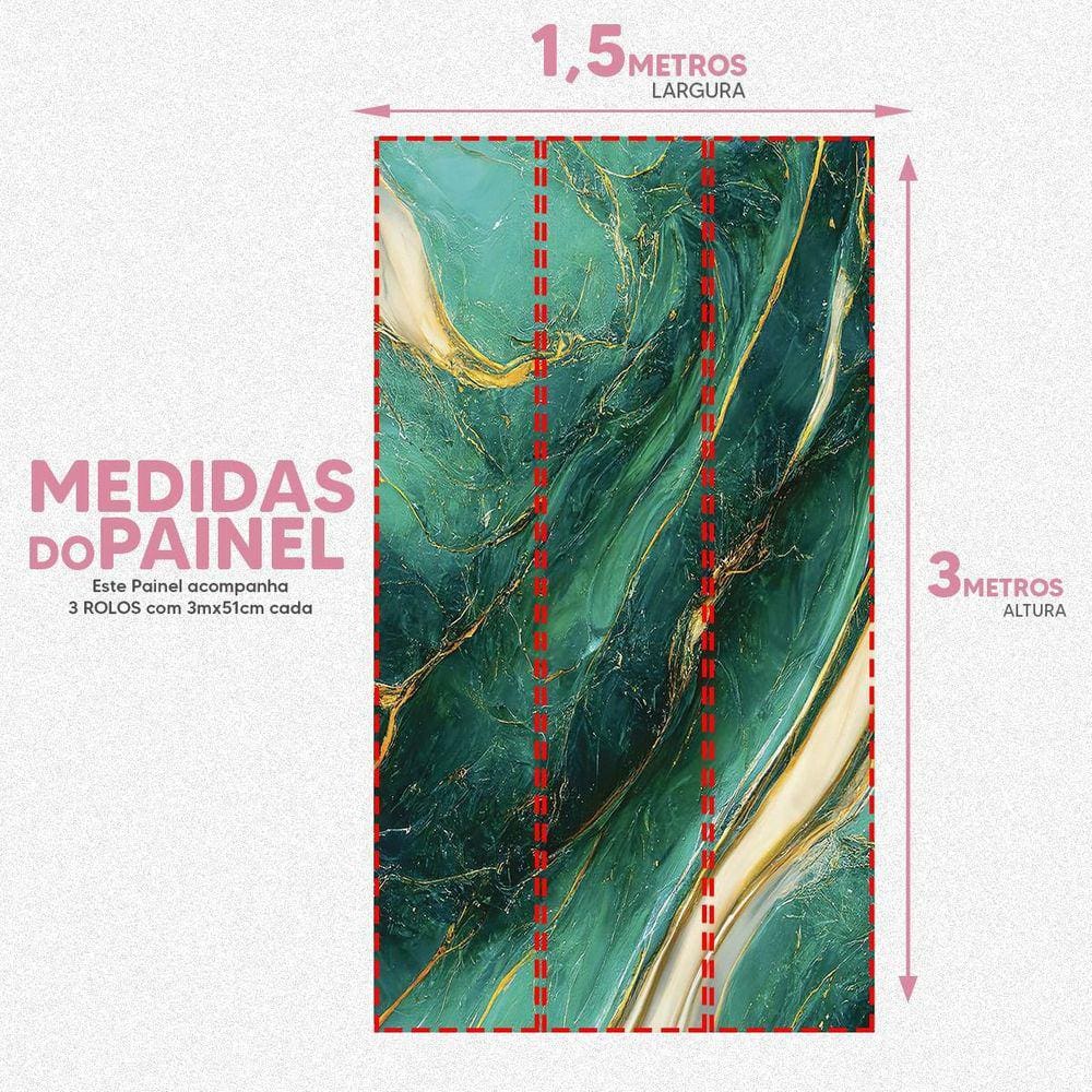 Papel De Parede Painel 3D Mármore Verde E Dourado 1,5M