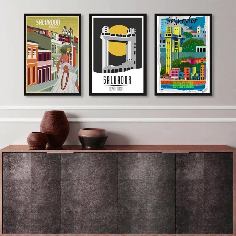 Kit 3 Quadros Posters Salvador Bahia 24X18Cm