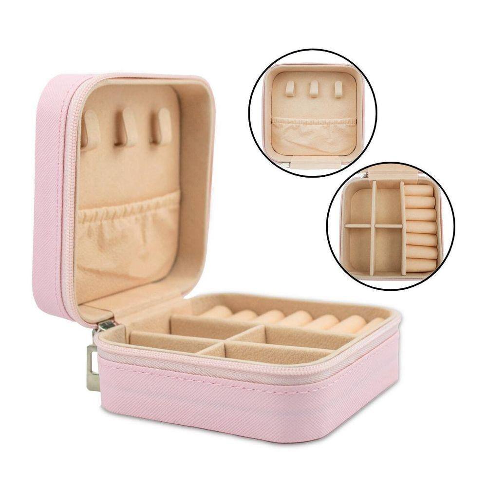 Mini Porta Joias Organizador Divisórias Forrado Rosa Claro