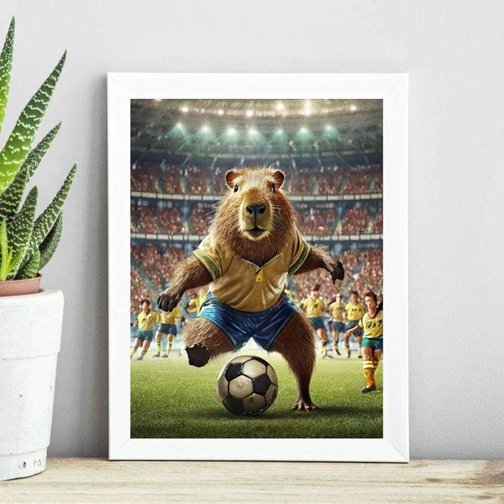 Quadro Capivara Jogando Futebol 45X34Cm