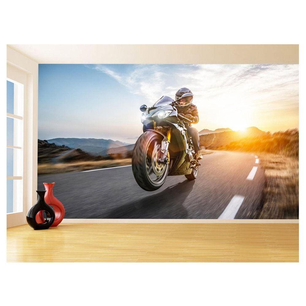 Papel De Parede 3D Moto Esporte Viagem Estrada 3,5M Bkm77