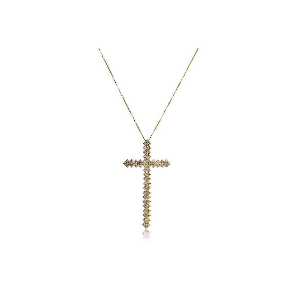Colar Com Cruz Folheado Em Ouro 18K