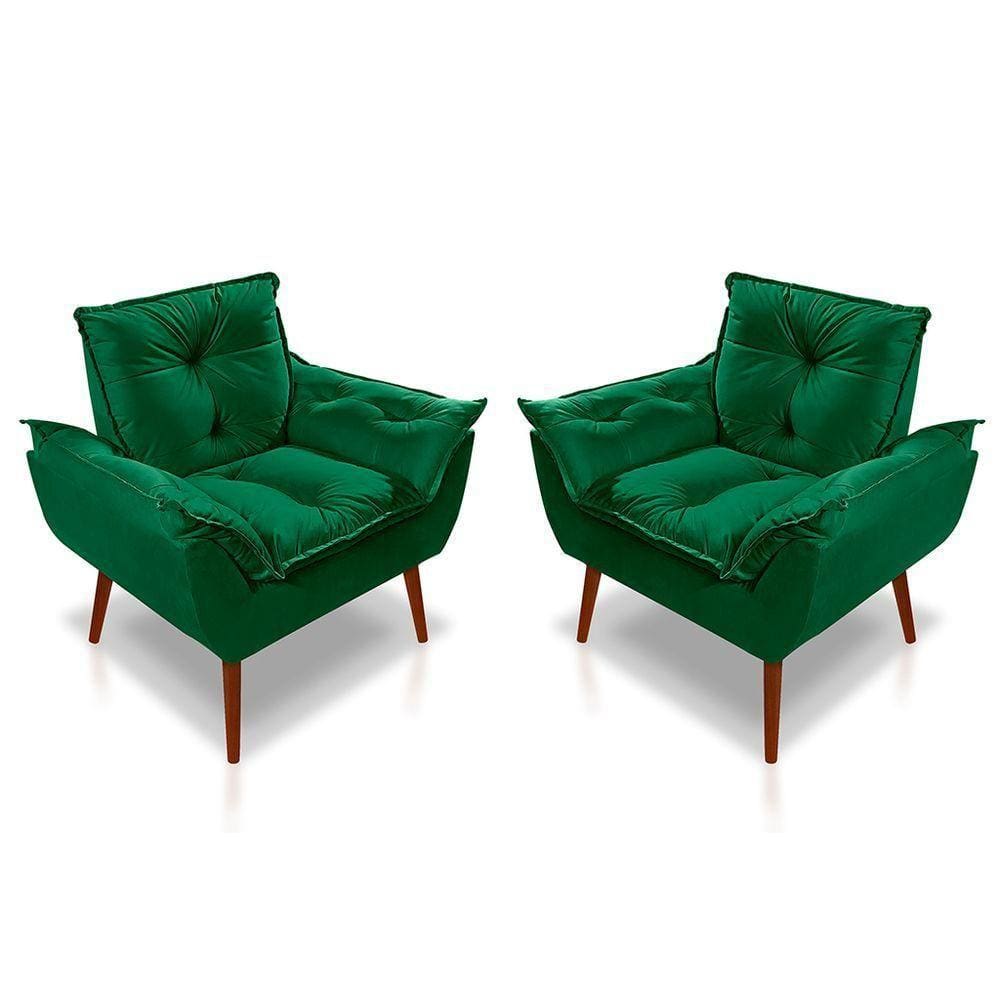 Kit 02 Poltrona Opala Decorativa Suede Verde