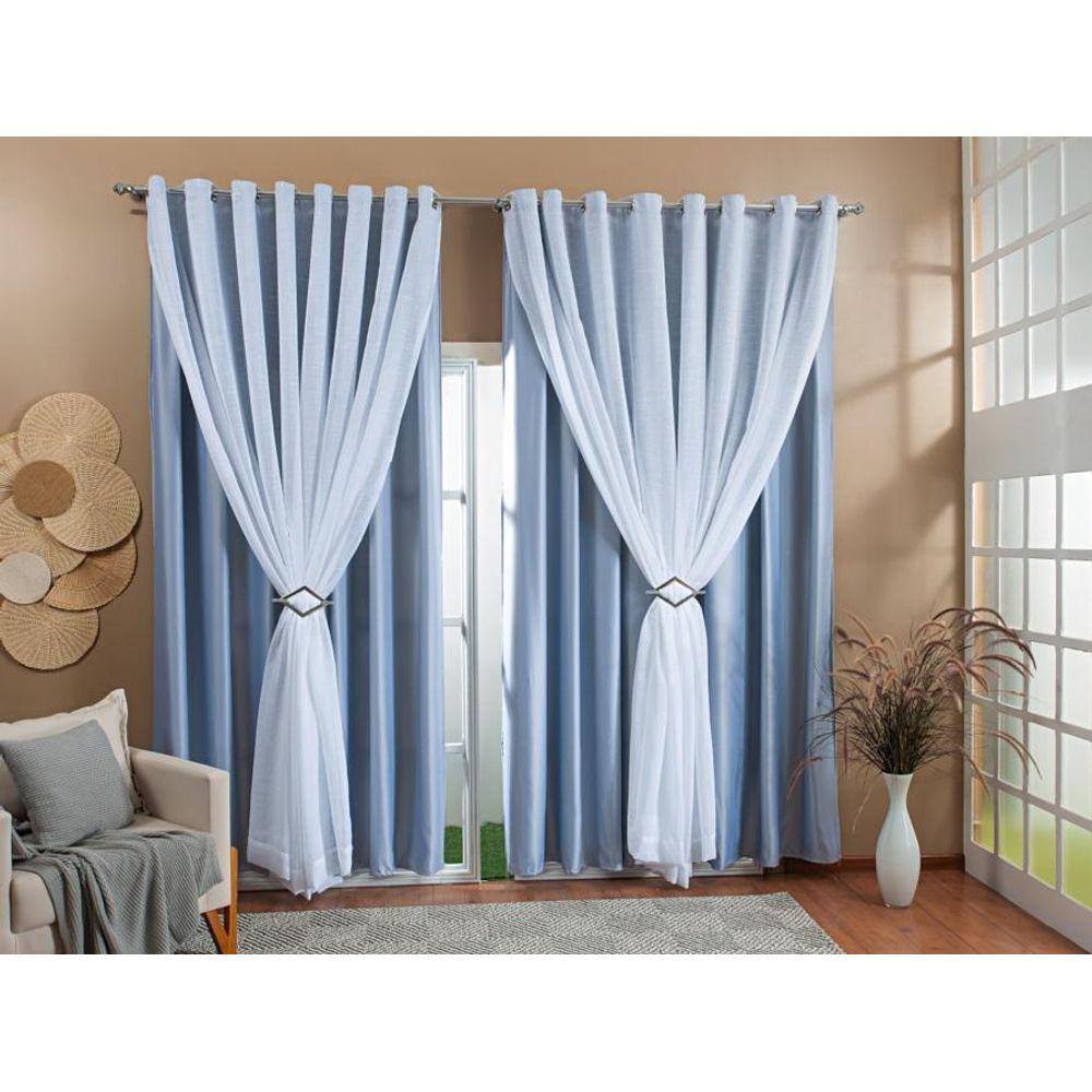 Cortina Gaze Linho Forro Blackout 4,00X2,30 Cinza/Branco