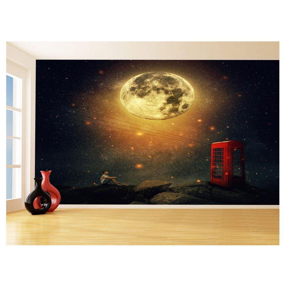 Papel De Parede Céu Lua Luz Cabine Telefônica 3,5M Nsk120