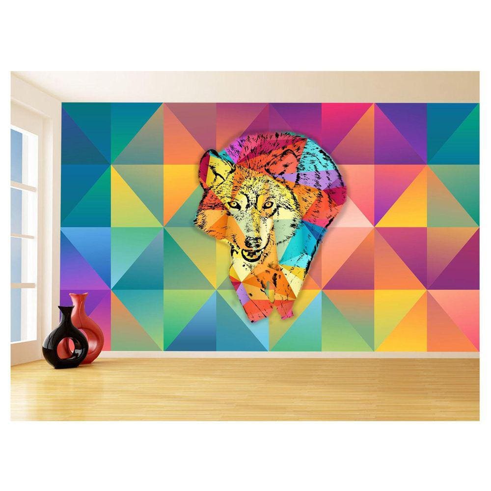 Papel De Parede Animais Pop Art Lobo Colorido 3,5M Pxa611