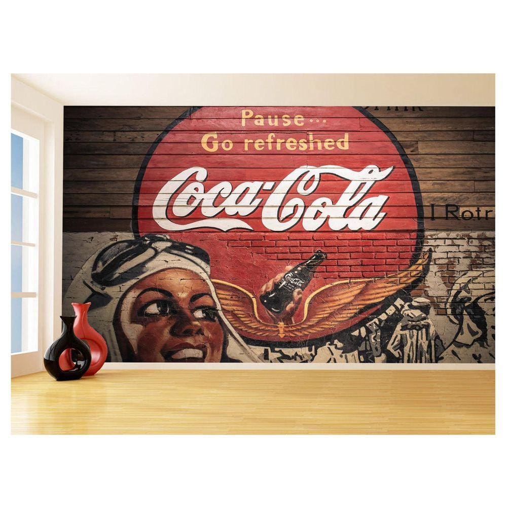 Papel De Parede 3D Arte Retrô Coca Cola Mural 3,5M Tra60