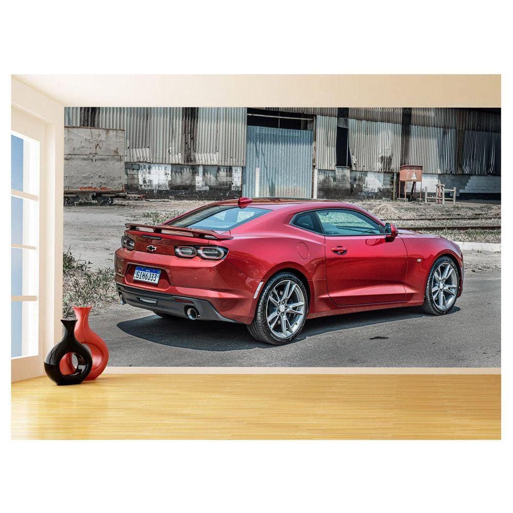 Papel De Parede 3D Carro Camaro Chevy Vermelho 3,5M Car51