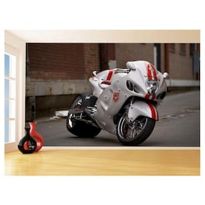 Papel De Parede 3D Moto Custom Superbike Branca 3,5M Bkm65