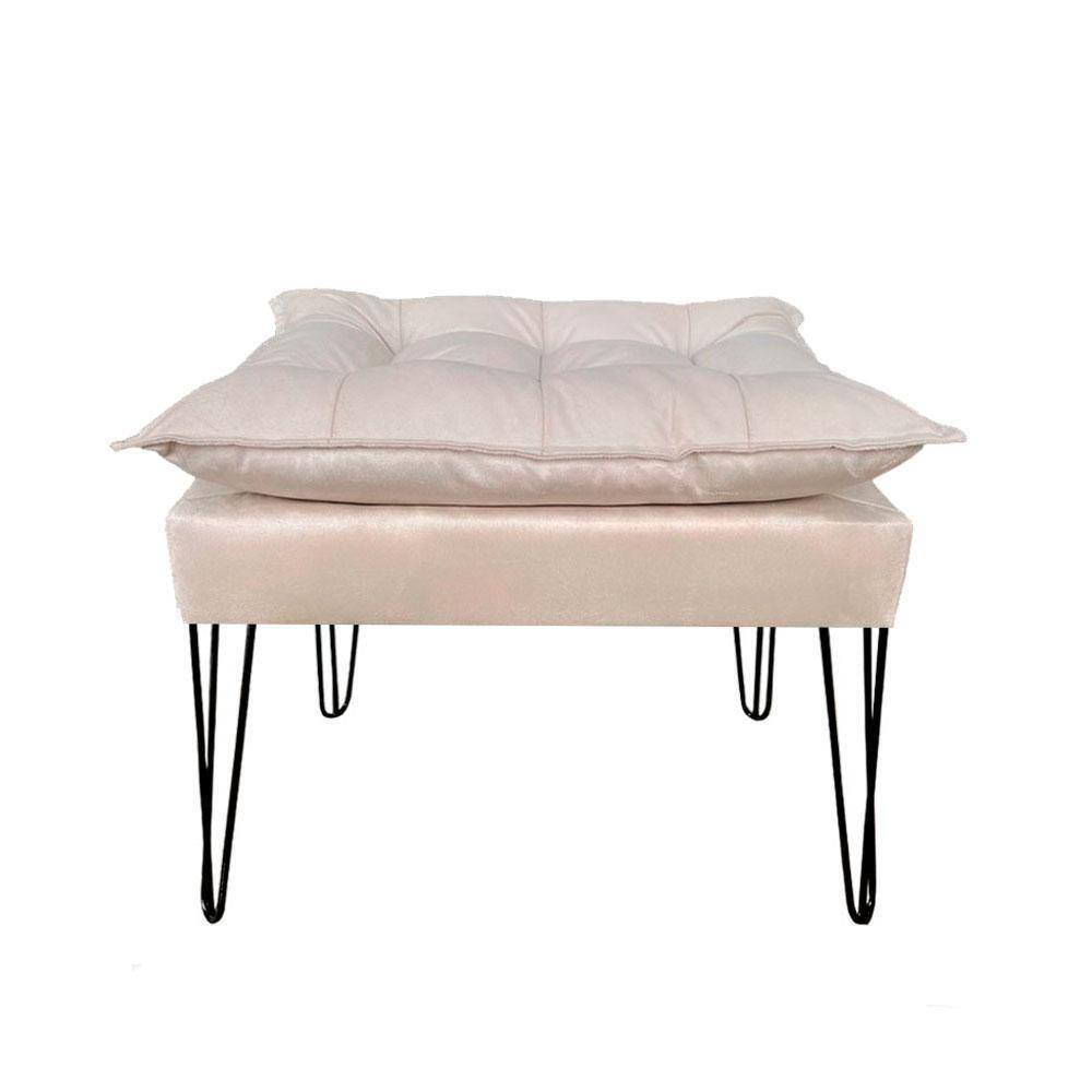 Puf Puff Banqueta Opala Suede Bege Pé De Ferro Preto
