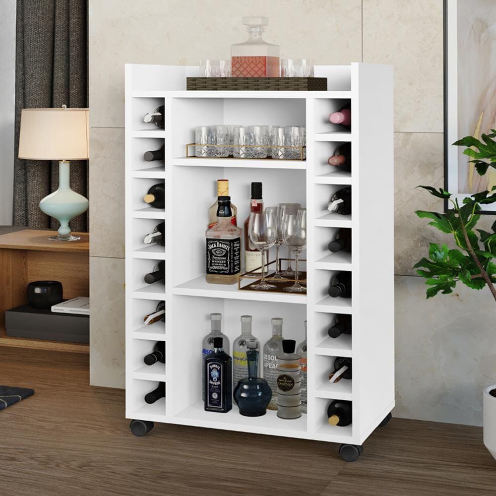 Aparador Belgica Com Adega Bar Para 16 Garrafas Pés com Rodizios - Branco Rede Móveis