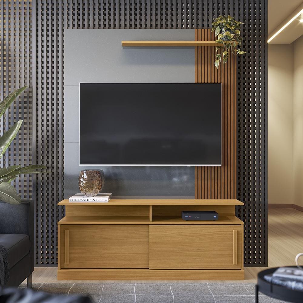 Rack Home Painel Tv Até 60 Polegadas Chicago Tauari Com Cinza Perolizado - Lukaliam Móveis