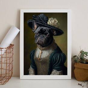 Quadro Bulldog Francês Pretinha - Lady 33X24Cm - Com Vidro