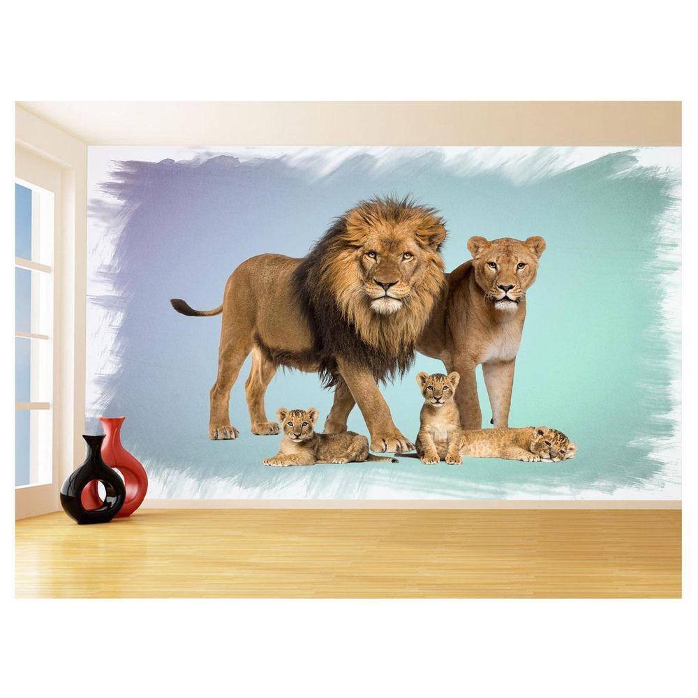 Papel De Parede Animais Leão Família Filhotes 3,5M Anm522