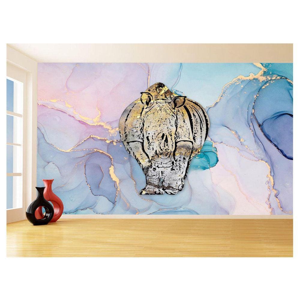 Papel De Parede 3D Animais Pop Art Rinoceronte 3,5M Pxa476