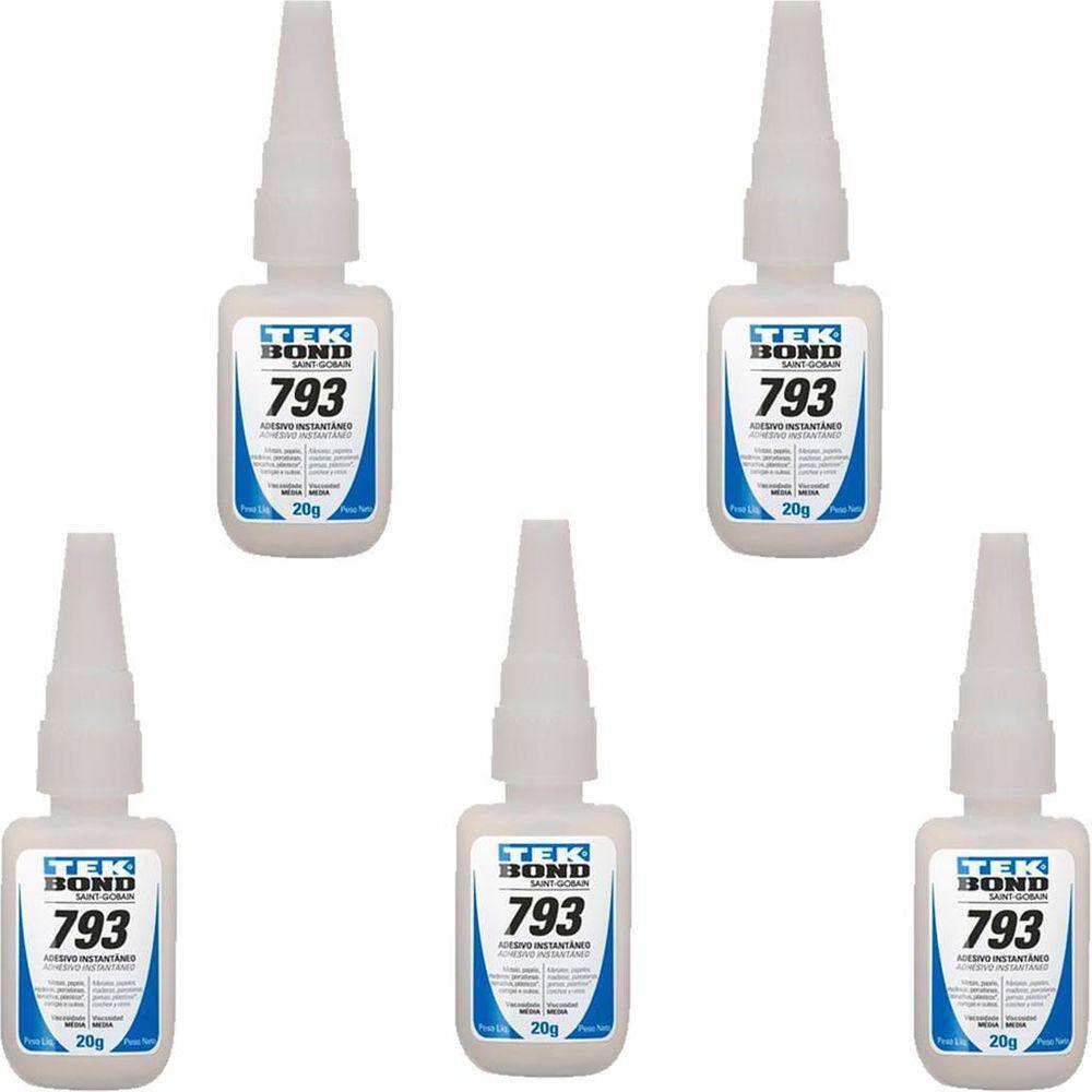 Kit 5 Cola Adesivo Instantâneo 793 Multiuso 20G Tekbond