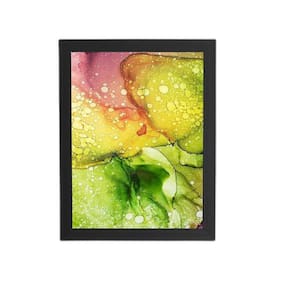 Quadro Tons De Verde E Rosa Abstrato Moldura Preta 60X40Cm