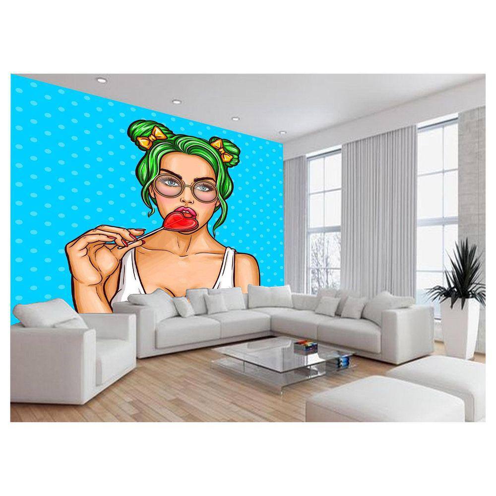 Papel De Parede 3D Arte Rosto Mulher Colorido 3,5M Tra147