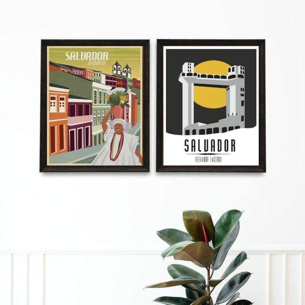 Kit 2 Quadros Posters Salvador - Bahia 24X18Cm